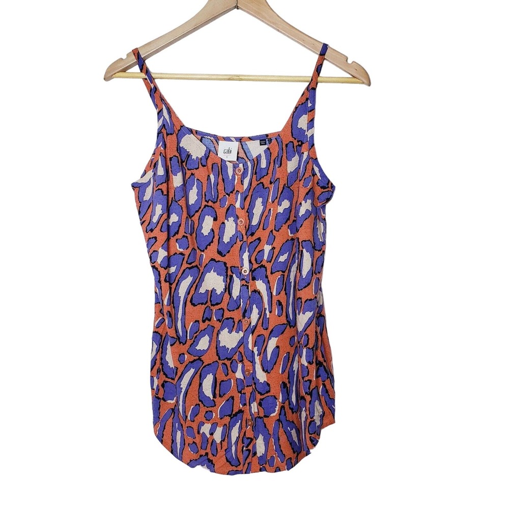 Cabi‎ Small Isla Cami Oversized Tank Top Animal Print Button Front